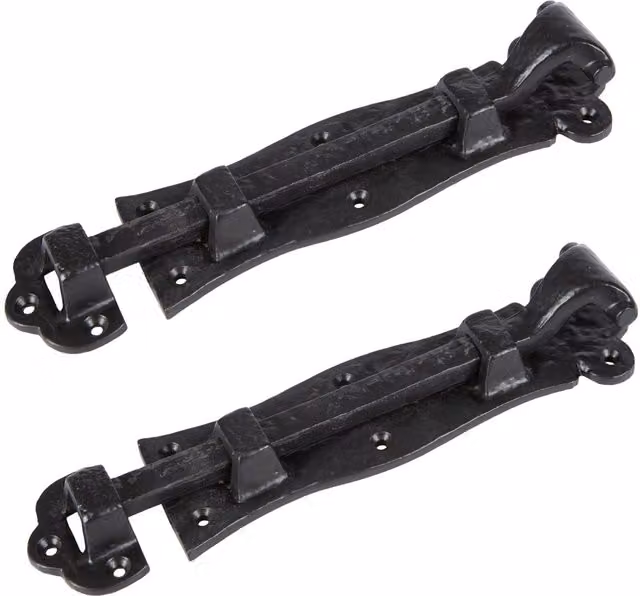 Hammer and Tongs Straight Antique Fish Tail Surface Bolt in Black Iron, Pack of 2, Width: 18.5 cm – 2