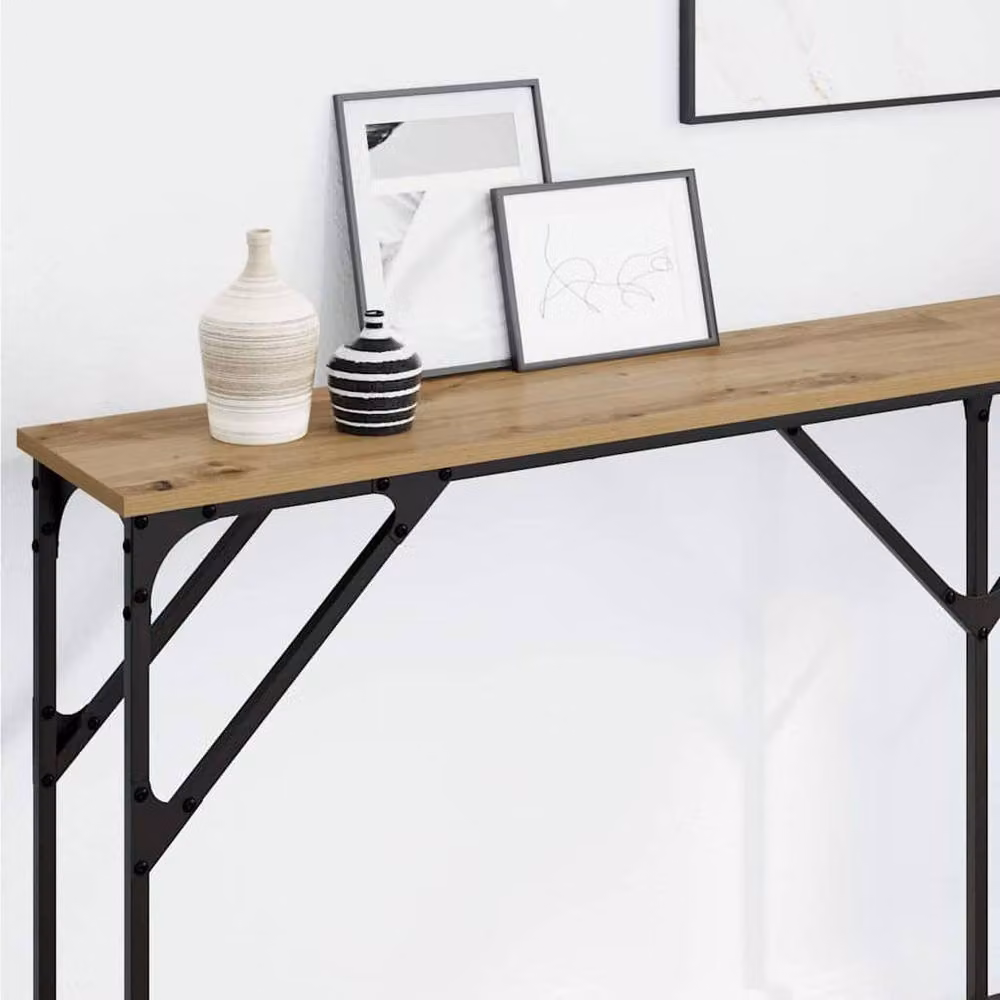 Berkfield Home Artisan Oak Console Table in Brown, W/D/H: 180 x 23 x 75 cm – 2