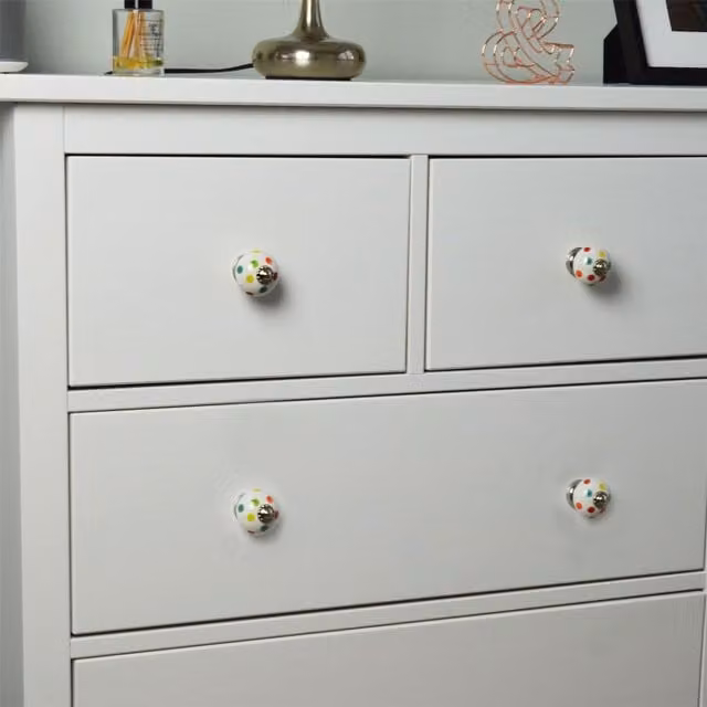 Nicola Spring Pack of 24 White and Multicolour Polka Dot Ceramic Cabinet Knobs with Threaded Stem