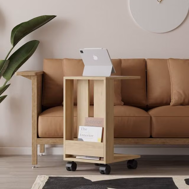 Decortie Edi Modern Oak Wood Side Table with Castors