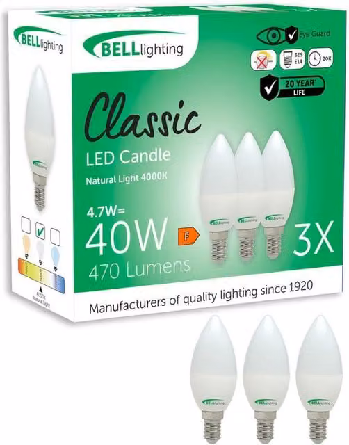 BELL Lighting E14 Candle LED Bulb, White, 4.7W, 470lm, Pack of 6