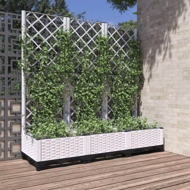 Berkfield Home Garden Planter with Trellis, White, W/D/H: 120 x 40 x 121.5 cm