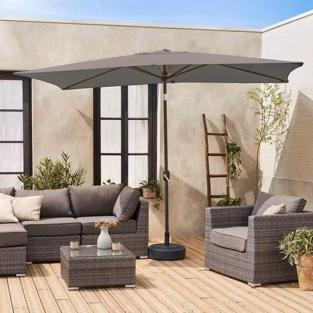 sweeek Rectangular Parasol in Grey with Central Pole