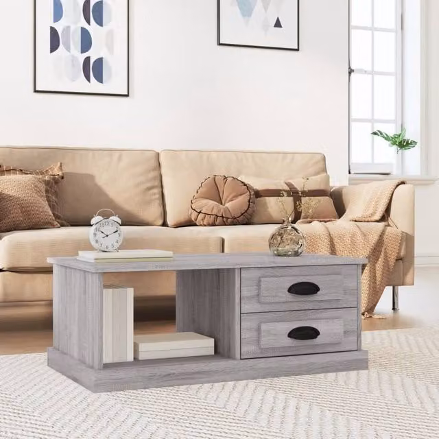 Berkfield Home Grey Sonoma Coffee Table, W: 90 cm, D: 50 cm, H: 35 cm