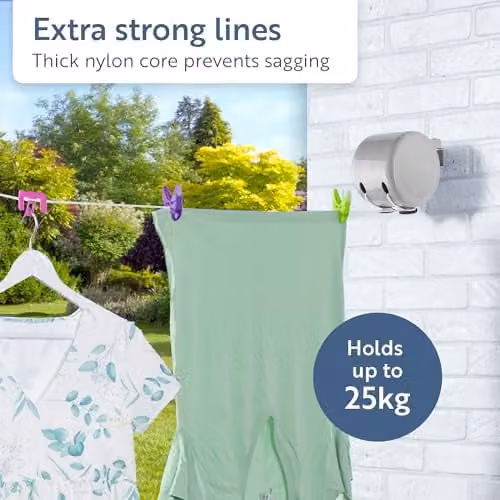 Minky 30m Retractable Nylon Washing Line with Tensioner in White or Grey – 2