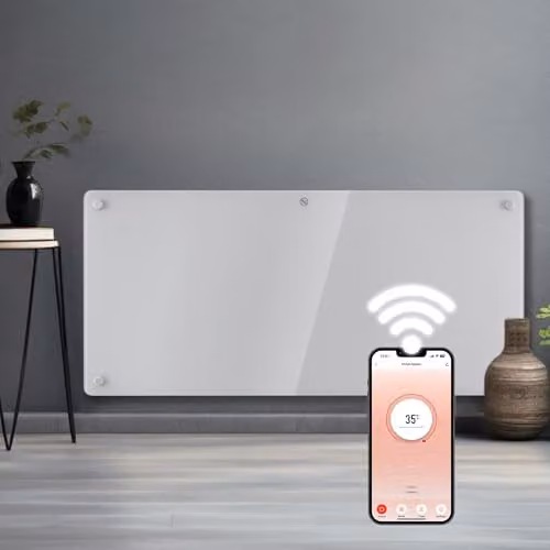 Futura 2000W WiFi Smart Glass Panel Convector Heater, White, Wall Mounted or Freestanding – 1