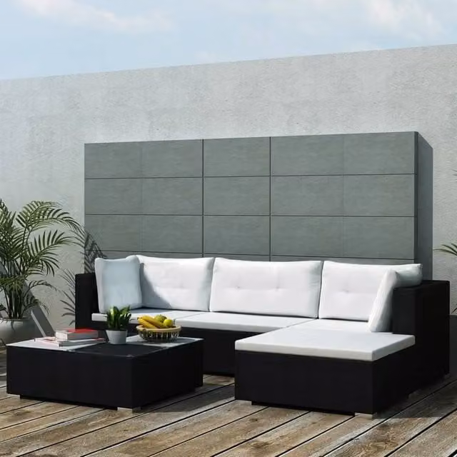Berkfield Home 5 Piece Modern Poly Rattan Garden Lounge Set with Cushions in Black – 1