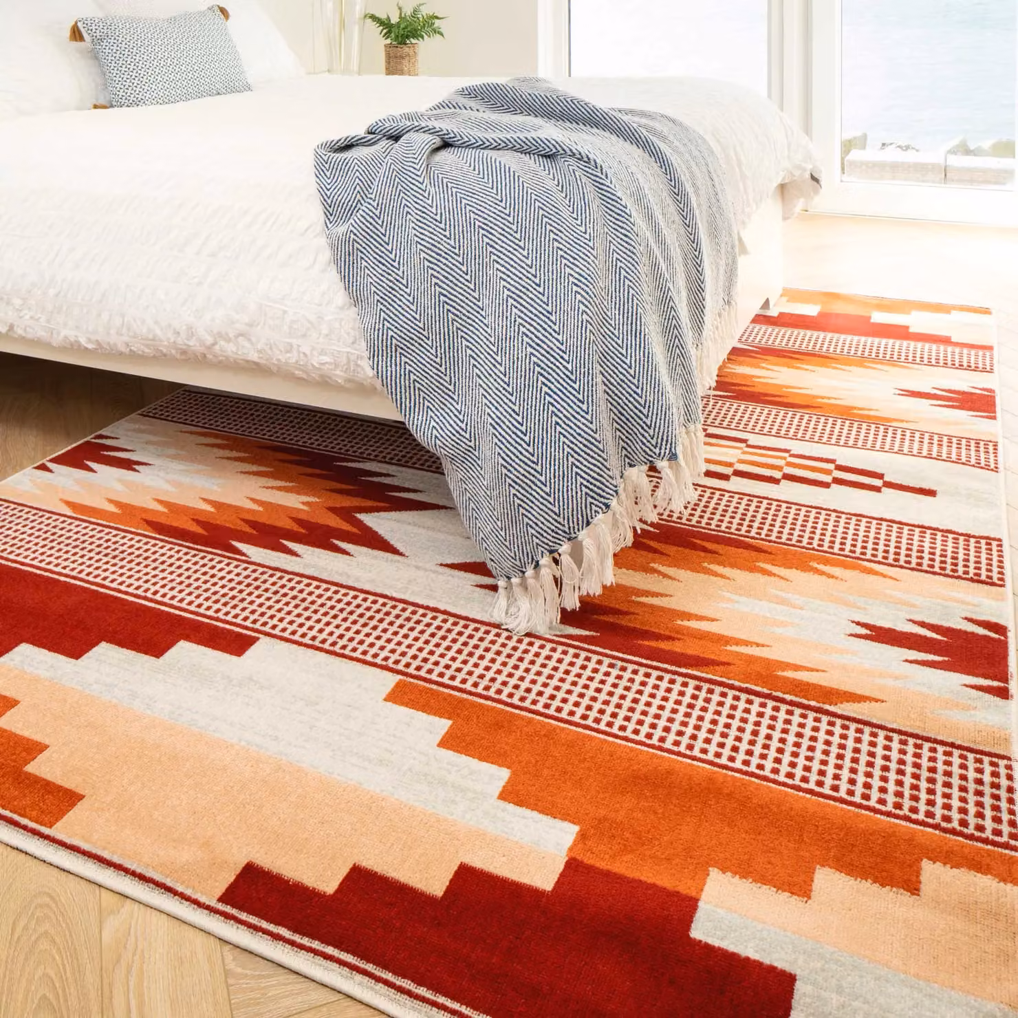 Kukoon Terracotta Orange Aztec Tribal Woven Living Room Rug, W/D/H: 170 x 120 cm – 3