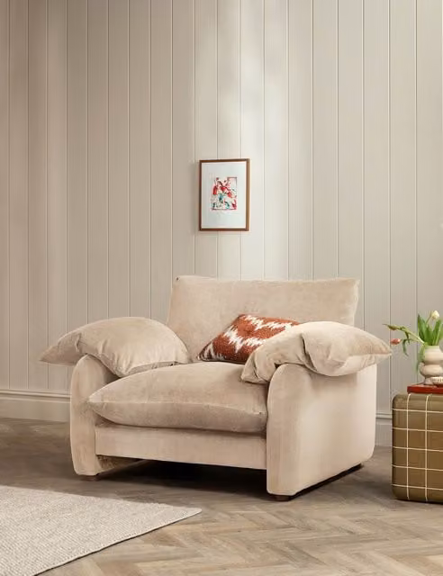 Barker and Stonehouse Orson Beige Chenille Snuggle Chair with Feather Filling and Armrests