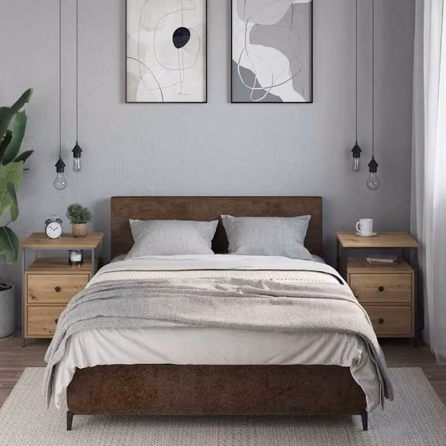 Berkfield Home Modern Bedside Cabinets, 2 Piece Set in Artisan Oak Brown, W/D/H: 44 x 45 x 60 cm – 1