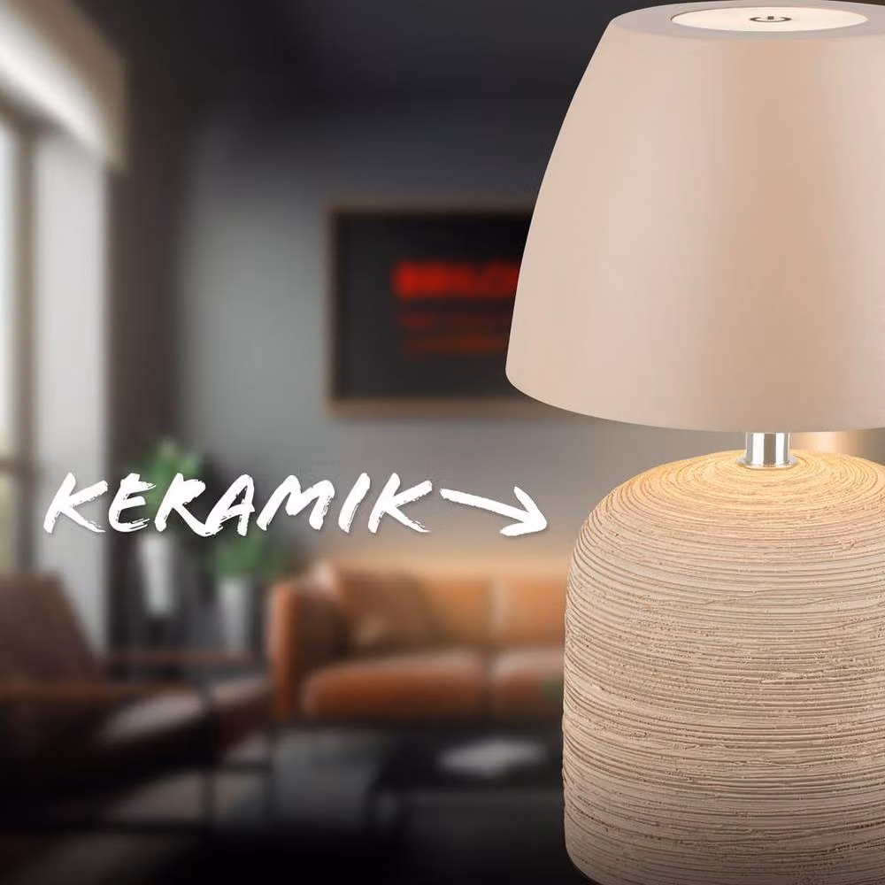 Briloner Rechargeable LED Table Lamp with Ceramic Base, Dimmable Touch Control, IP44 Water Splash Protection, Beige, H 22 cm x W 13.5 cm x D 13.5 cm – 6