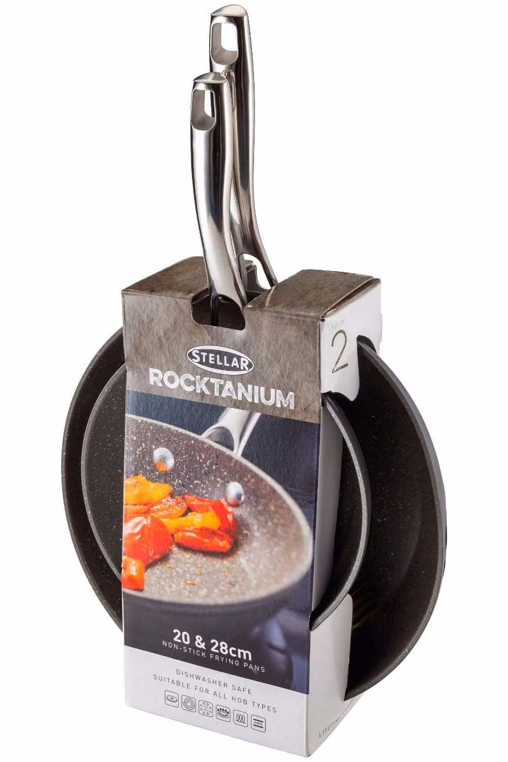 Stellar Rocktanium 2 Piece Non-Stick Frying Pan Set in Metallic Silver and Grey – 2