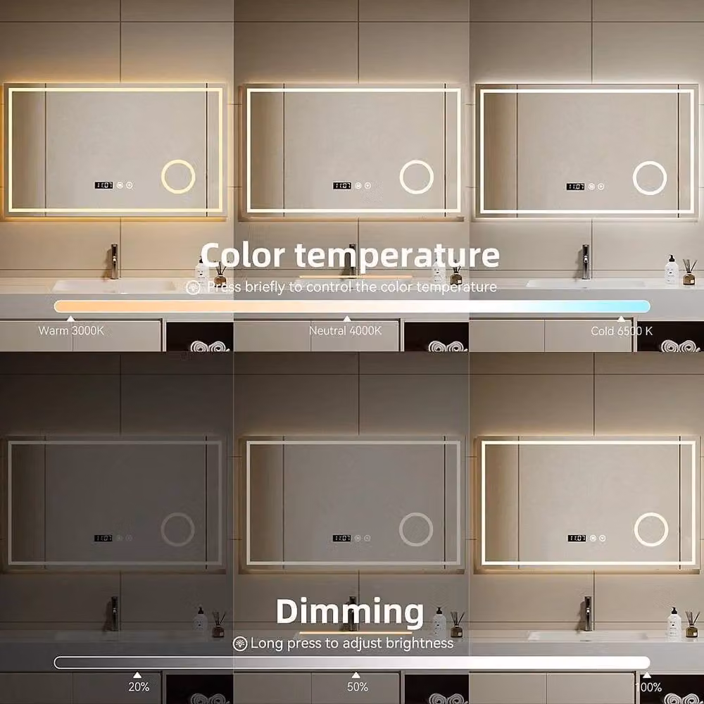 PAWNORA Dimmable LED Wall Mounted Rectangular Bathroom Mirror with Shaver in Beige – 2