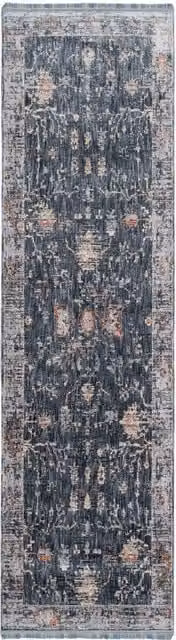 The Rug House Multicolour Denim Blue Floral Vintage Fringed Rectangular Area Rug, Width: 240 cm