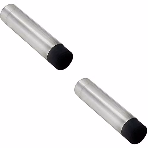 Loops 2 Pack Wall Mounted Cylinder Doorstop with Rubber Tip in Bright Steel, H 74 mm x W 16 mm