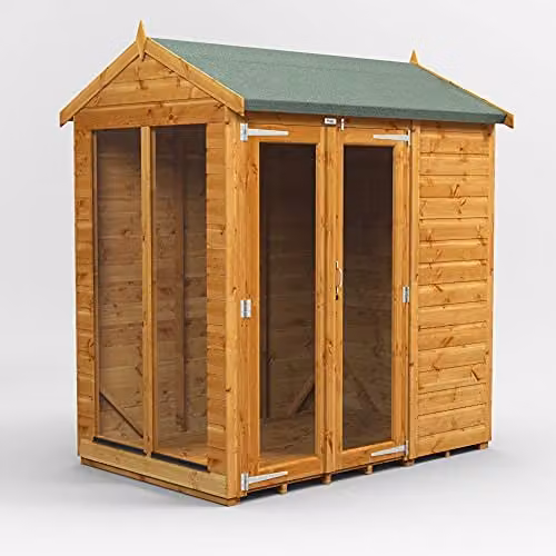 Powersheds Premium Apex Wooden Summer House Shed in Brown with Security Features and PVC Window Sills – 1