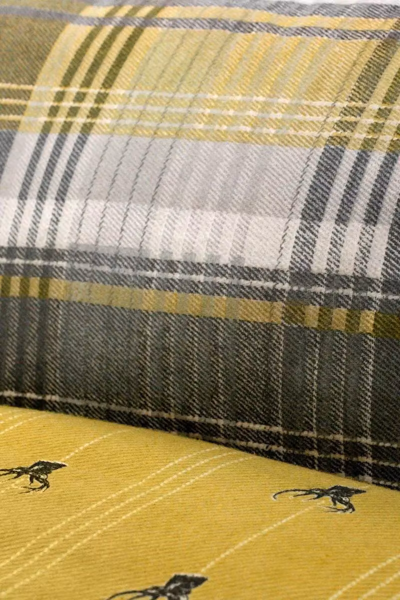 Dreams & Drapes Connolly Check Reversible 100% Brushed Cotton Flannelette Duvet Cover Set in Yellow, W: 200 cm x D: 200 cm – 4