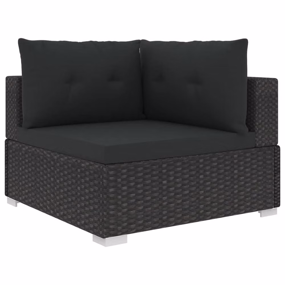 Berkfield Home 6 Piece Black Poly Rattan Garden Lounge Set with Cushions and Ottoman – 3