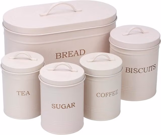 Simpa 5-Piece Metal Kitchen Storage Set in Beige Matt Finish
