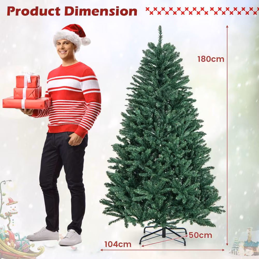 Costway 6 FT Green Artificial Hinged Christmas Tree with PVC Branch Tips – 2