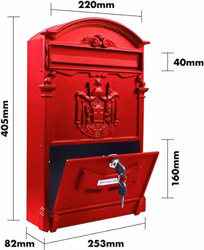 St Helens Home & Garden Wall Mounted Lockable Red Letterbox for Letters, Catalogues and Newspapers – 2
