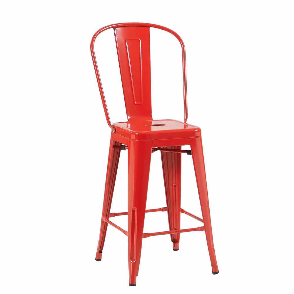 FWStyle Set of 4 Red Glossy Metal Bistro Bar Chairs H 102 x W 48 x D 44 cm – 4