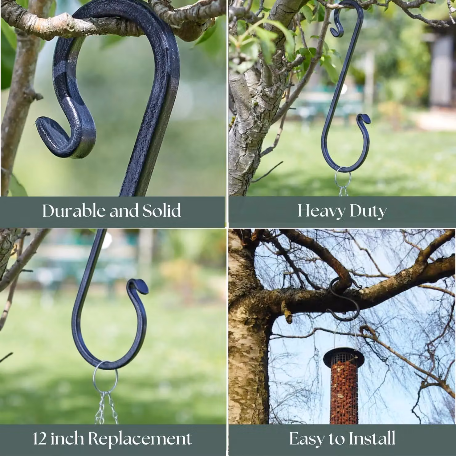 Marco Paul Classic Metal Garden Tree Hanging Hook in Black, H: 30.48 cm, W: 11.0 cm – 7