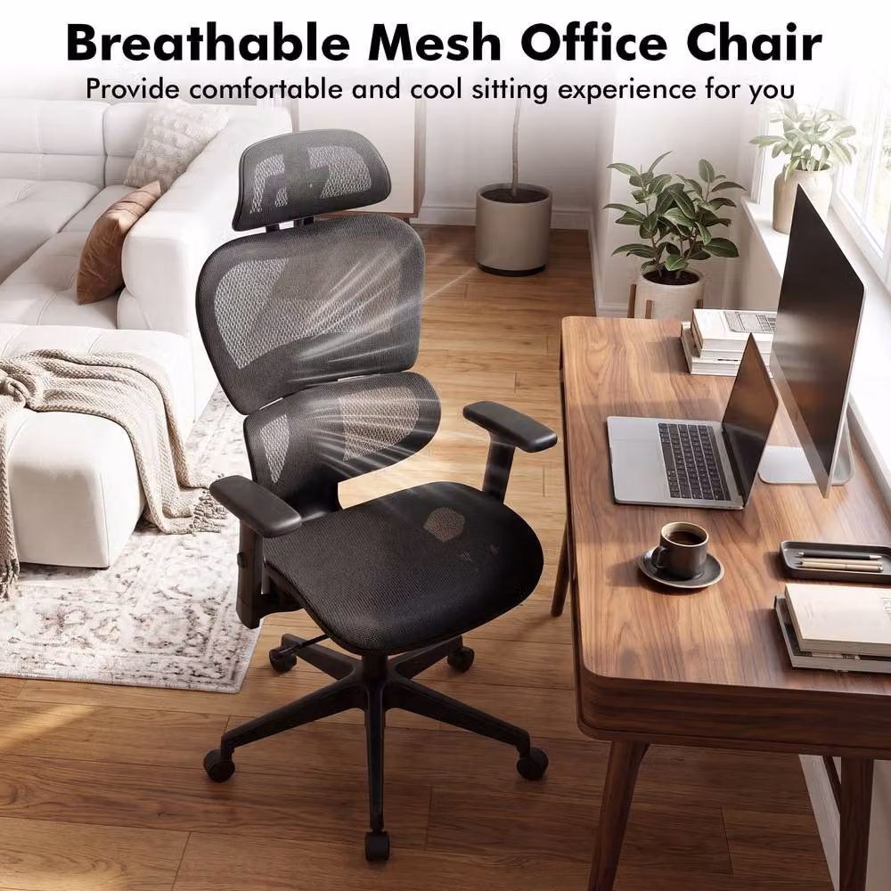 Gymax Black Mesh Executive Office Chair with Adjustable Headrest and Lumbar Support – 5