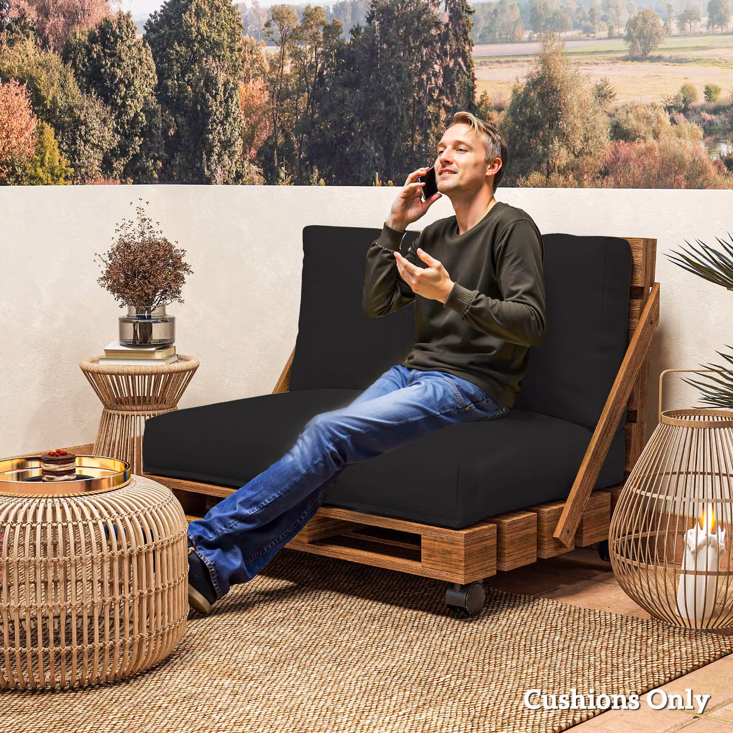 Outsunny 2 Seater Pallet Furniture Cushions in Black with Water Repellent Removable Covers – 5