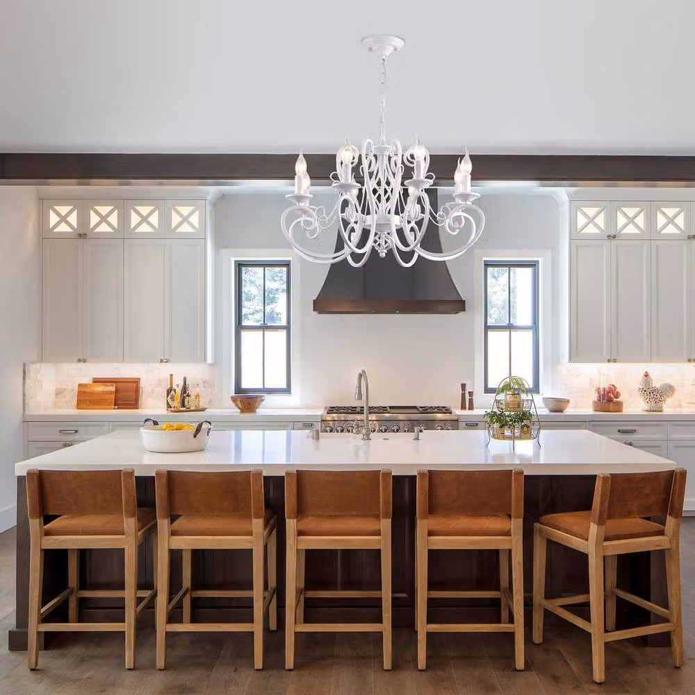 NIVOR 8-Light French Country Vintage Metal Adjustable Pendant Chandelier in White – 2