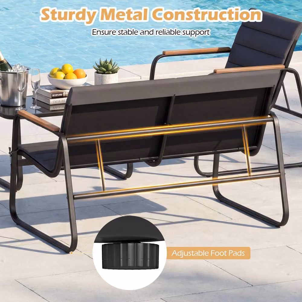 Gymax 4-Piece Modern Outdoor Furniture Set in Grey with Glass Coffee Table, 2-Seater Sofa, Armchair and Upholstered Cushions – 7