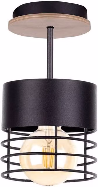 Netlighting Casa Cylindrical Ceiling Light in Black and Wood, 12 cm, E27