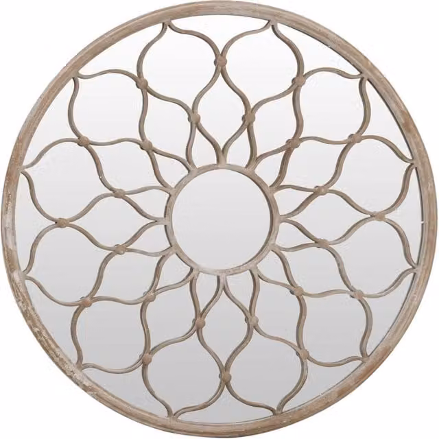 Berkfield Round Metal Garden Wall Mirror in Beige Sand, Diameter: 60 cm, Depth: 3 cm