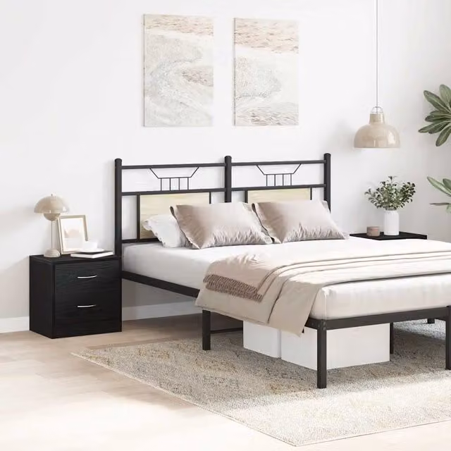Berkfield Home Set of 2 Black Oak Bedside Cabinets, W/D/H: 40 x 30 x 40 cm