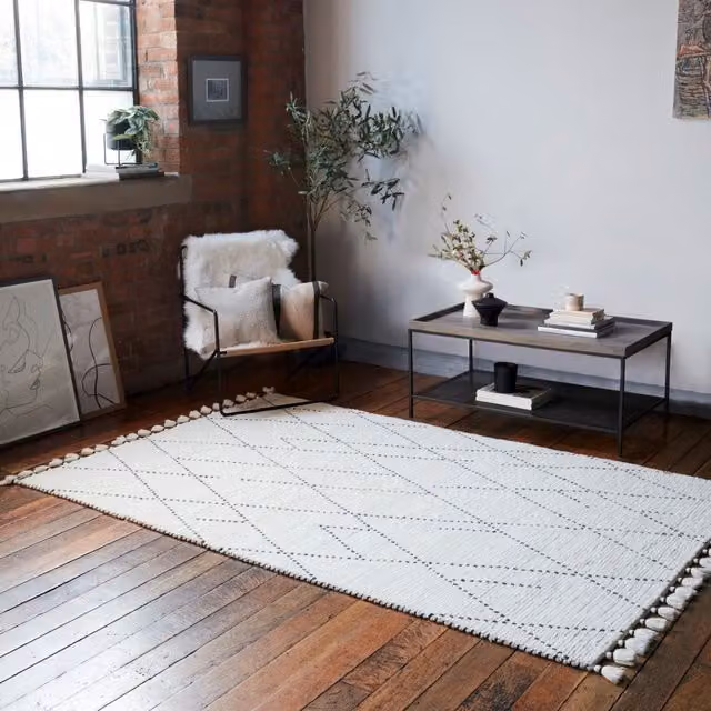 The Rug Shop UK Hand Made Geometric Modern Wool Area Rug in Beige and White, W: 200 cm, D: 290 cm – 1