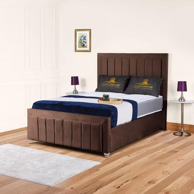 UK Bed Furniture Siarra Ottoman Gas Lift Upholstered Velvet Bed in Brown, W/D/H: 120 x 200 cm – 1