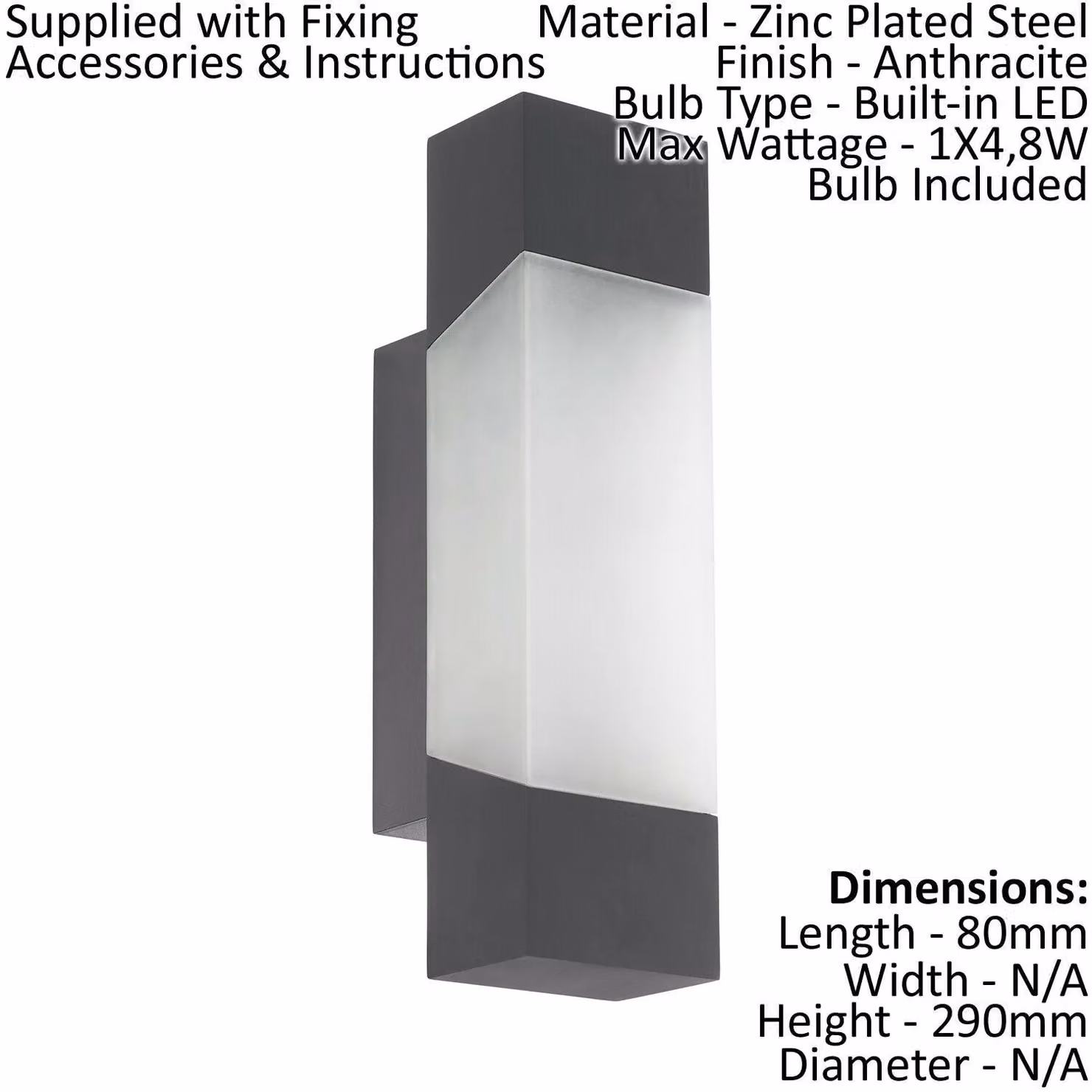 Loops 2 Pack Anthracite IP44 Outdoor LED Wall Light for Garden and Porch Accent Lighting – 2