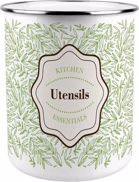 Purely Home Freestanding Metal Kitchen Utensil Holder in Green and White