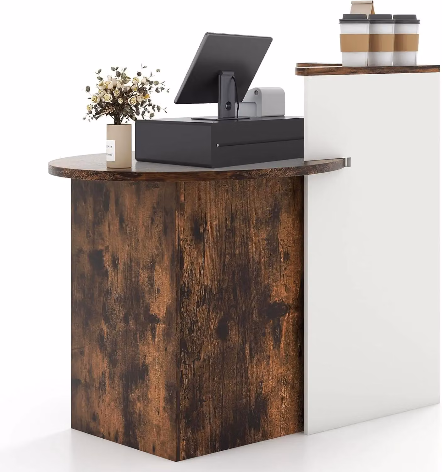 Gymax Modern Brown Counter Reception Desk with Lockable Drawer and Adjustable Shelf – 2