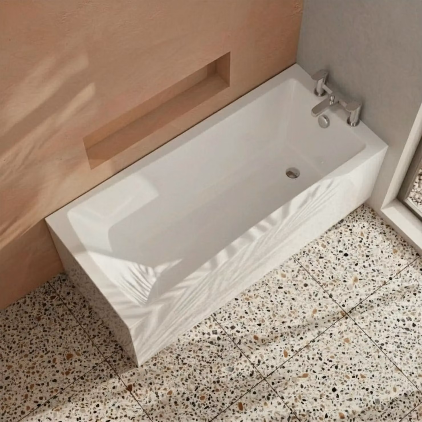 Balterley Modern Single Ended Rectangular Straight Shower Bath with Leg Set, White, W: 160 cm, D: 70 cm, H: 40 cm – 3