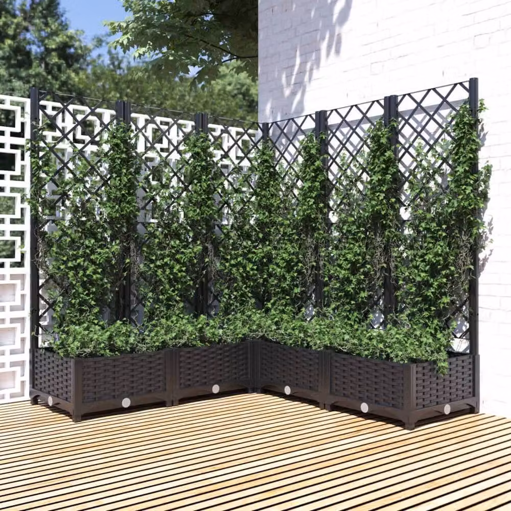 Berkfield Home Garden Planter with Trellis in Black, W/D/H: 120 x 120 x 121.5 cm – 2