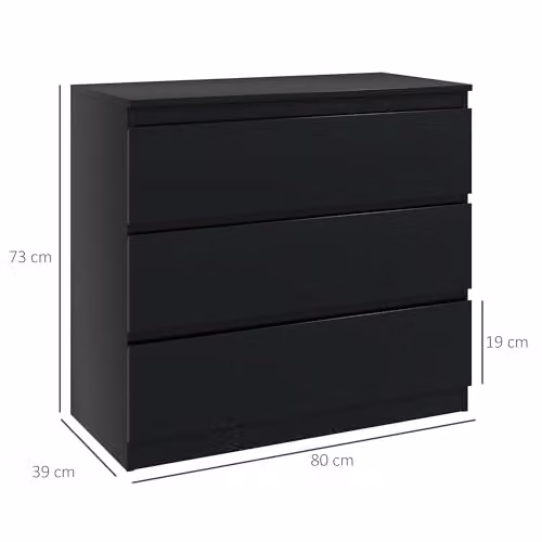 HOMCOM 3-Drawer Chest of Drawers Storage Cabinet in Black, W: 80 cm, D: 39 cm, H: 73 cm – 6
