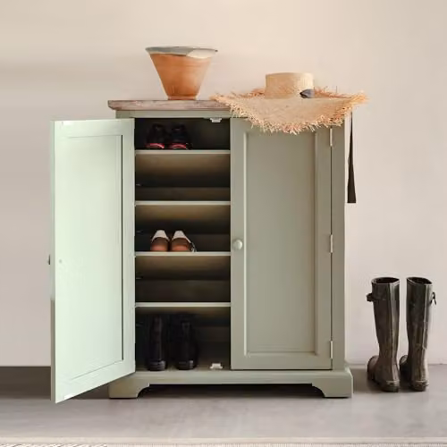 Statement Furniture Florence Acacia Wood Shoe Storage Cabinet in Green, W/D/H: 110 x 36 x 90.5 cm – 3