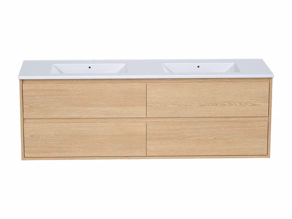 Vente-unique Wall-Mounted Bathroom Vanity with Built-In Sink in Light Oak, W: 150 cm, D: 45 cm, H: 50 cm – 2