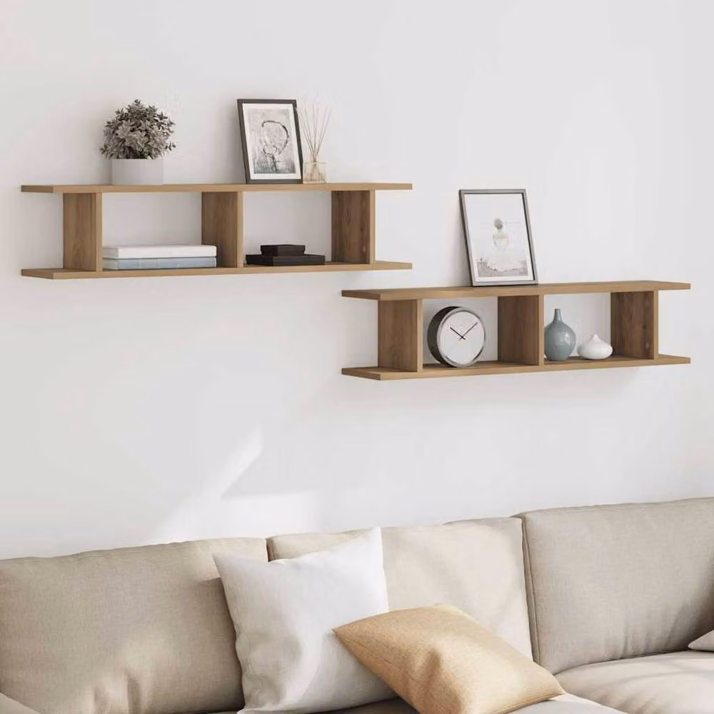 Berkfield Home Artisan Oak Wall Shelves, 2 Piece Set in Brown, W/D/H: 90 x 18 x 20 cm – 3
