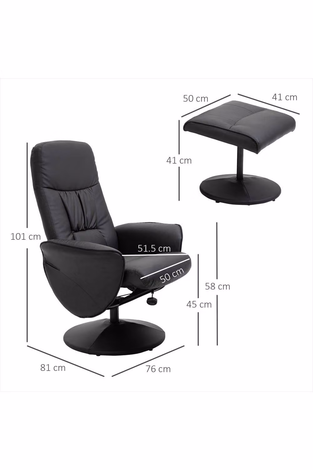 ERGOVEXA Swivel Recliner Chair with Ottoman in Black Synthetic Leather – 2