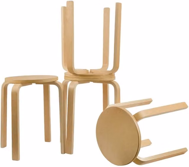 SPETLEK 4 Pack Stackable Wooden Stools in Natural Sand for Kitchen, Dining Room or Classroom Use
