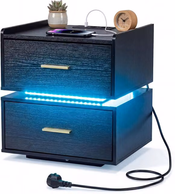 Costway Modern Semi Floating Black End Table with Metal Base and Integrated Lighting