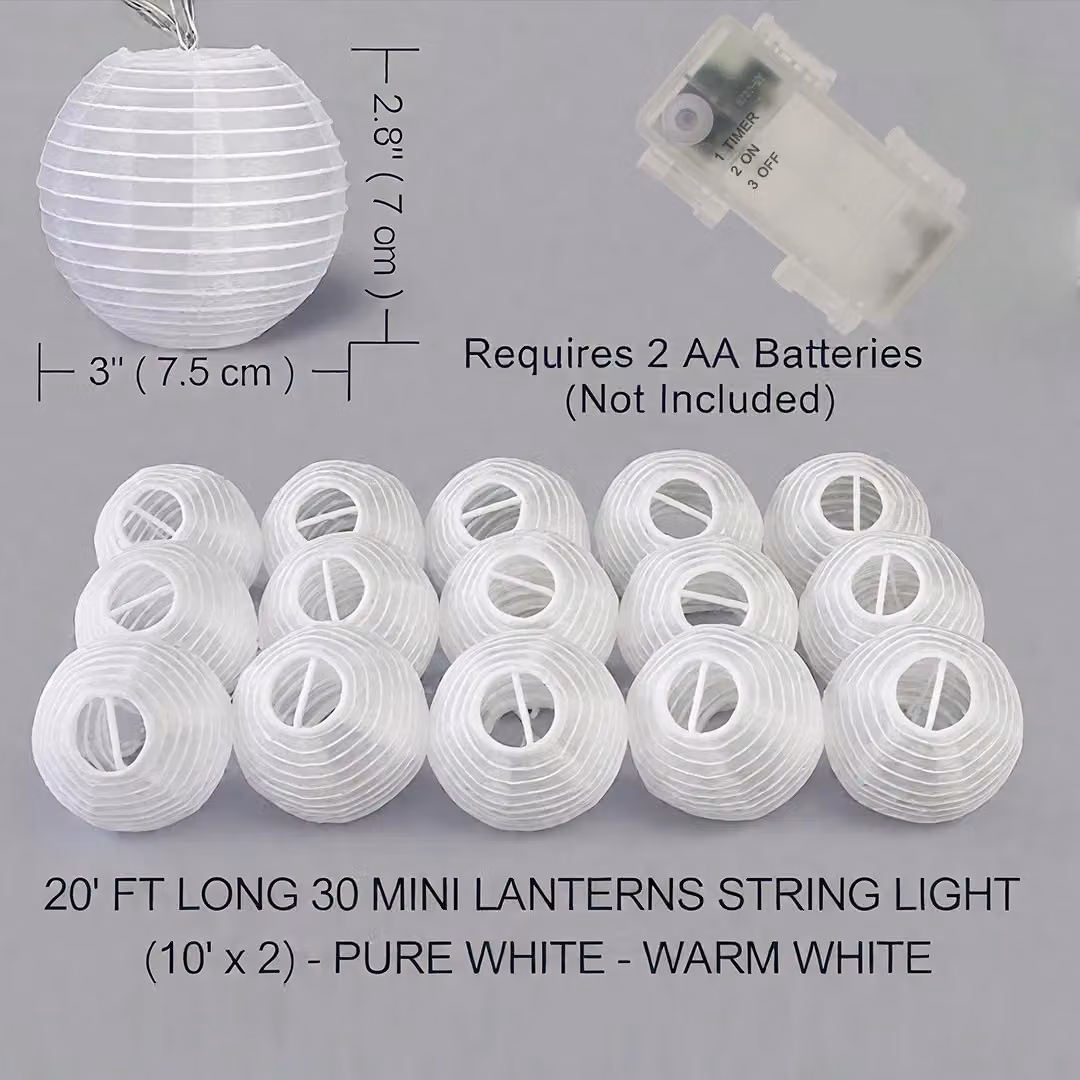 Bright Zeal Set of 2 White Paper Lantern String Lights with Warm White LED Bullets – 3