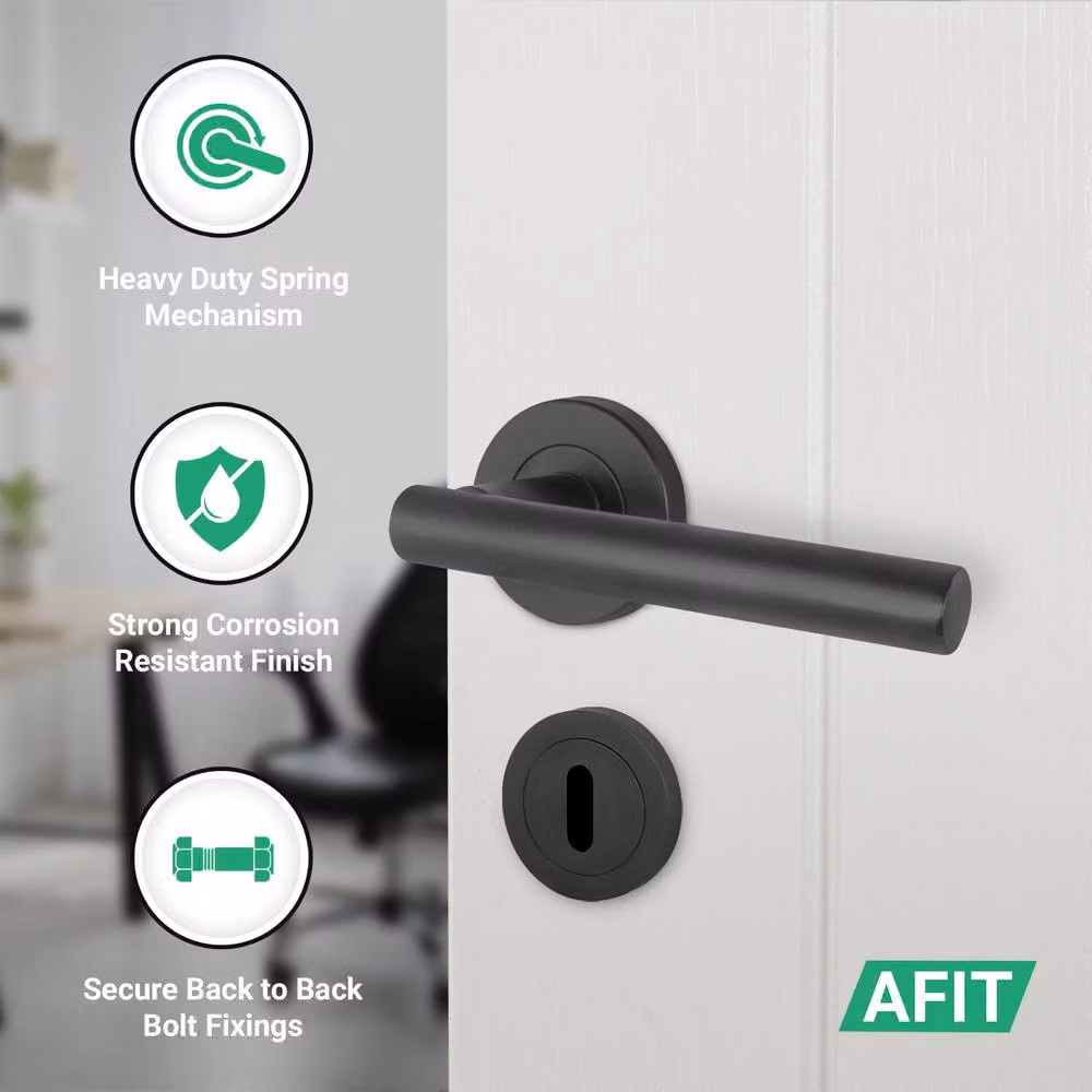 AFIT Black Round Rose Door Handle Set with Sashlock and Escutcheons, 1 Pair – 3